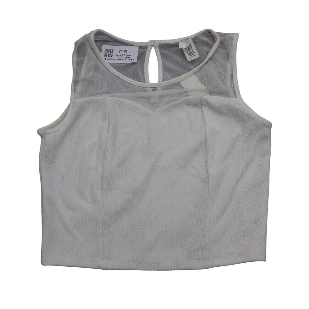 Find Me Shirt Womens 1X White Sleeveless Mesh Scoop Neck Tank Crop Top